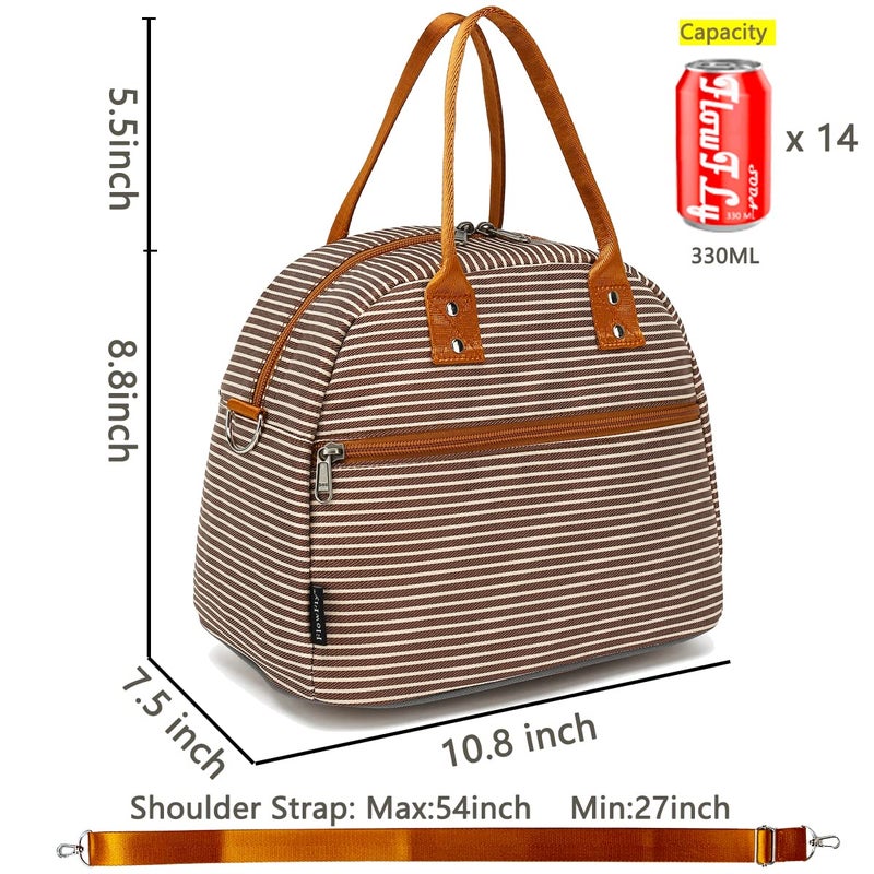 FlowFly Insulated Lunch Bag With Shoulder Strap for Women, Men, and Kids, Large and Reusable, Handle, Freezable Work and School Travel Tote and Meal Prep Organizer,Coffee - Image 3